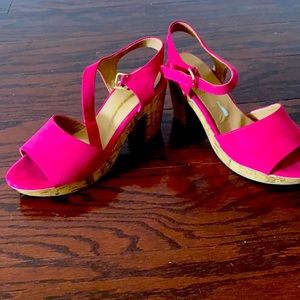Hot pink wedge heel sandals